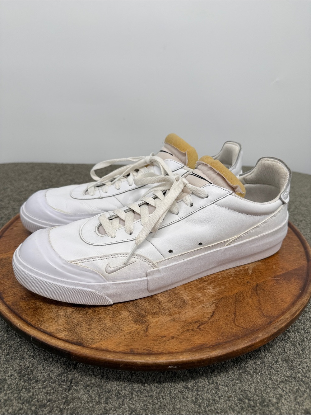 Nike Shoes Mens 11.5 Drop Type PRM Triple White Low-Top Leather Sneakers